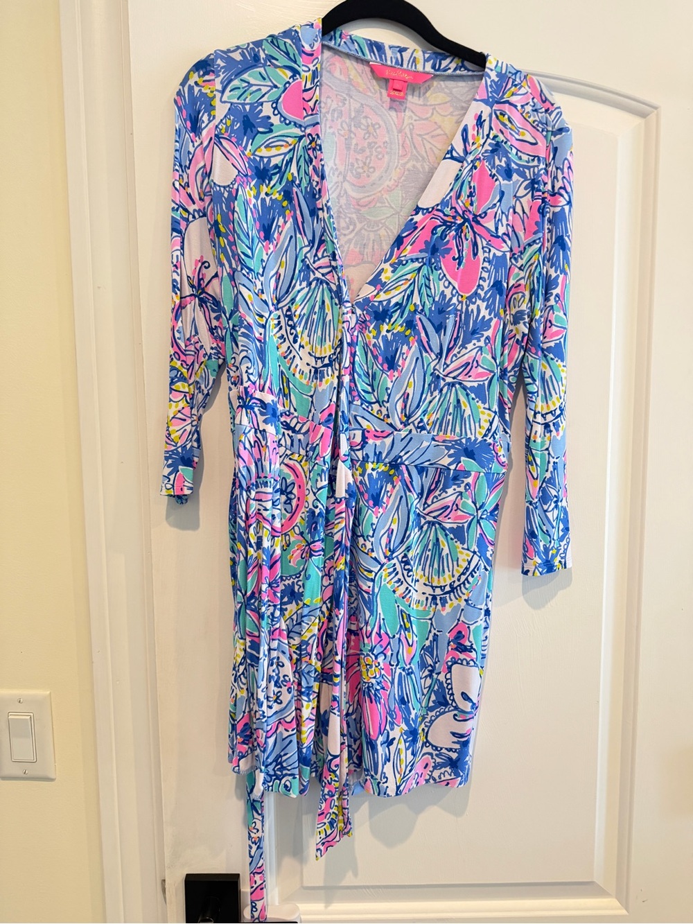 Lilly Pulitzer Blue Pink Green Floral Wrap Romper